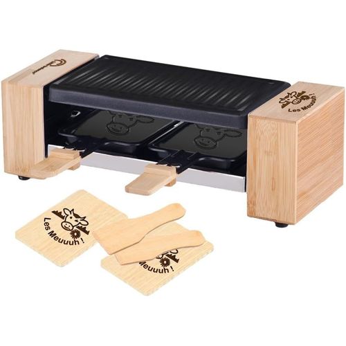 SHILIU-8618 Raclette 2 Meuuh\u2026!, Appareil à raclette 1/2 personnes, Grill amovible, 2 spatules + 2 planchettes, Sans PFAS, Anti[