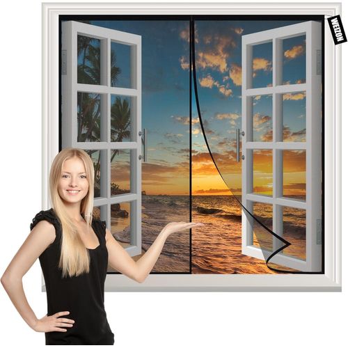 SHILIU-Moustiquaire FenêTre Coulissante Noir 85x85cm avec Aimants et Bande Adhesive Magnétique Fermeture Automatique Rideau Porte A[