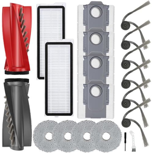 SHILIU-Lot de 20 Accessoires de Rechange pour Aspirateur Robot Roborock Qrevo Curv/S5X/Qrevo Edge,1 Paire de Brosse Principale,6 Br[