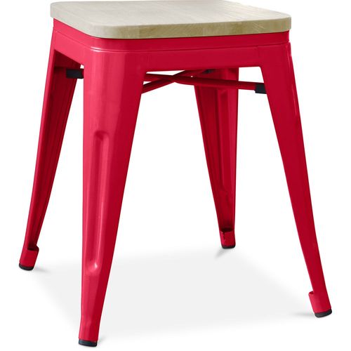 Tabouret Style Bistrot Metalix - Métal Et Bois Clair - 45cm Rouge