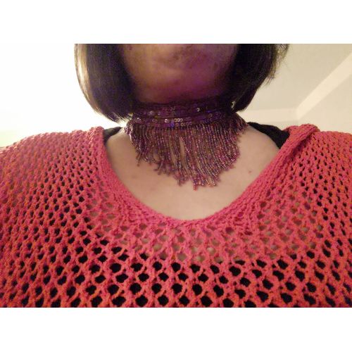 Collier Raz De Cou En Perles Bordeaux Vintage Années 70.