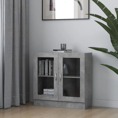 Armoire À Vitrine Gris Béton 82,5x30,5x80 Cm Bois D'ingénierie