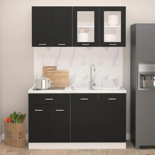 Ensemble De Meubles De Cuisine 4 Pcs Noir Aggloméré