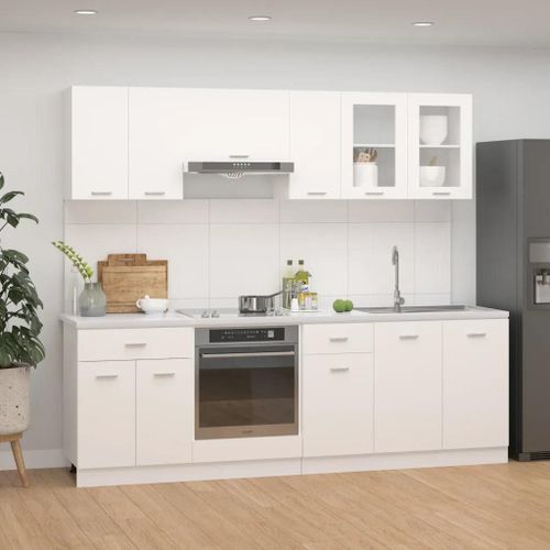 Ensemble De Meubles De Cuisine 8 Pcs Blanc Aggloméré