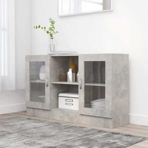 Armoire À Vitrine Gris Béton 120x30,5x70 Cm Bois D¿Ingénierie