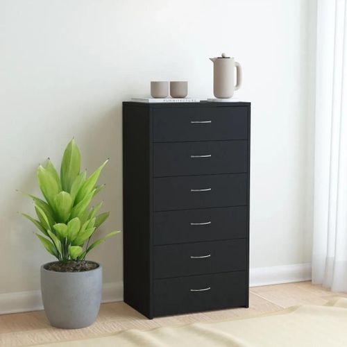 Buffet Avec 6 Tiroirs Noir 50x34x96 Cm Bois D'ingénierie