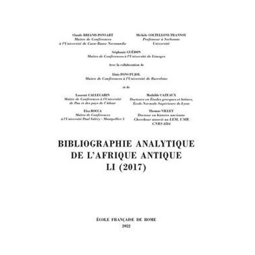 Bibliographie Analytique De L'afrique Antique Li (2017)