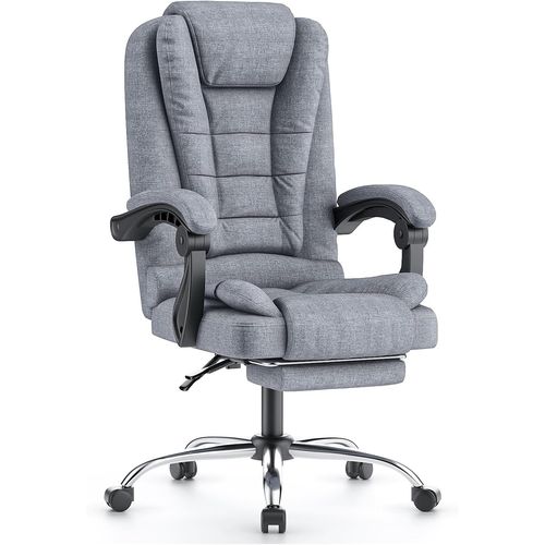 Fauteuil De Bureau Avec Repose-Pieds Télescopique, Chaise De Bureau Ergonomique, Inclinable Et Hauteur Réglable, Roulette Silencieuse, Gris Clair