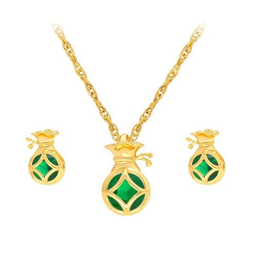 Ensemble Bijoux Femme 3ps Emerald Bénédiction Sac Femme Collier Boucles D'oreilles