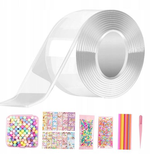 Ruban Adhésif Double Face Nano Transparent Avec Autocollants Et Pailles, Ensemble De Perles Adhésives