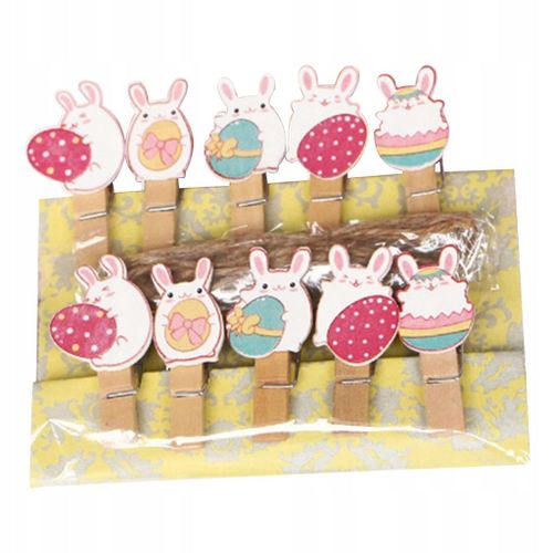 Lot de 10 pinces à photos en bois motif lapin de Pâques, décorations colorées en forme de A