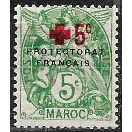Maroc, Protectorat Français 1914 / 1915, Beau Timbre Neuf* Yvert 59, Type Blanc 5c. Vert Avec Surcharge Et Surtaxe Croix Rouge.