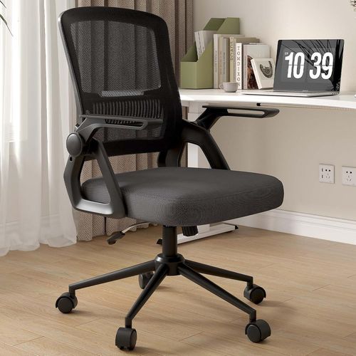Chaise Bureau Ergonomique Avec Accoudoirs Pliants, À Hauteur Réglable Chaise De Bureau, Ergonomique En Maille Respirante Avec Soutien Lombaire, Roulette Pivotant À 360°, Noir