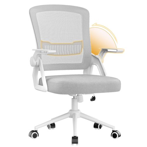 Chaise Bureau Ergonomique Avec Accoudoirs Pliants, À Hauteur Réglable Chaise De Bureau, Ergonomique En Maille Respirante Avec Soutien Lombaire, Roulette Pivotant À 360°, Gris