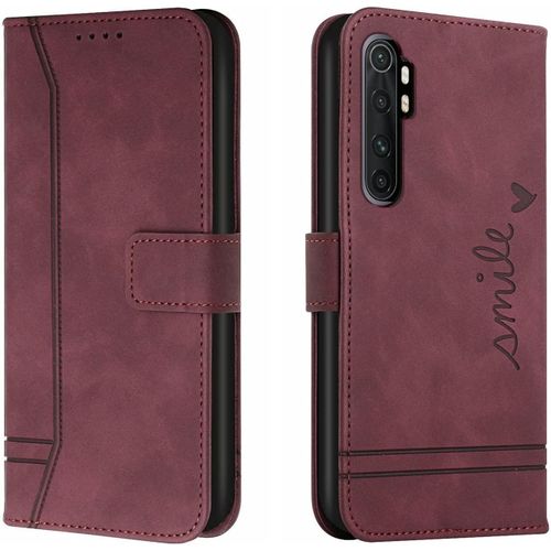 Étui Pour Mi Note 10 Lite Mode Cuir Magnétique Pince Portefeuille Support Rabattable Anti Chute Housse Protection Pour Xiaomi Mi Note 10 Lite 6.47"" Vin Rouge