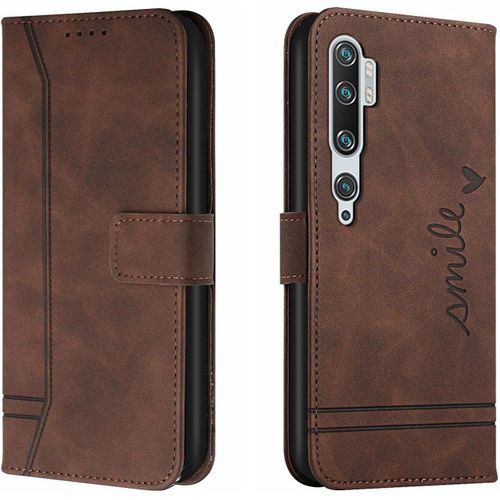 Étui Pour Mi Note 10 Mode Cuir Magnétique Pince Portefeuille Support Rabattable Anti Chute Housse Protection Pour Xiaomi Mi Note 10/10 Pro/Cc9 Pro 6.47"" Café