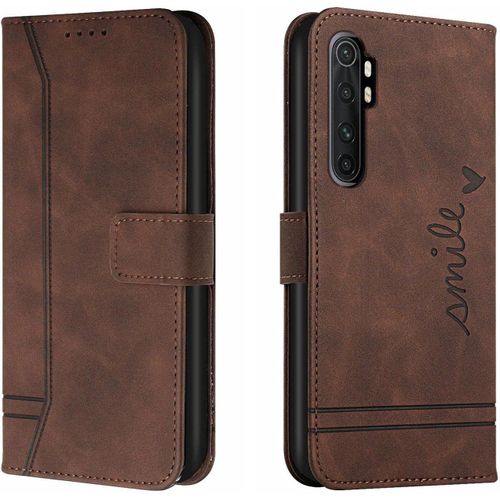 Étui Pour Mi Note 10 Lite Mode Cuir Magnétique Pince Portefeuille Support Rabattable Anti Chute Housse Protection Pour Xiaomi Mi Note 10 Lite 6.47"" Café
