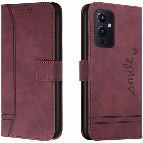 Étui Pour Oneplus 9 Mode Cuir Magnétique Pince Portefeuille Support Rabattable Anti Chute Housse Protection Pour Oneplus 9 6.55"" Vin Rouge