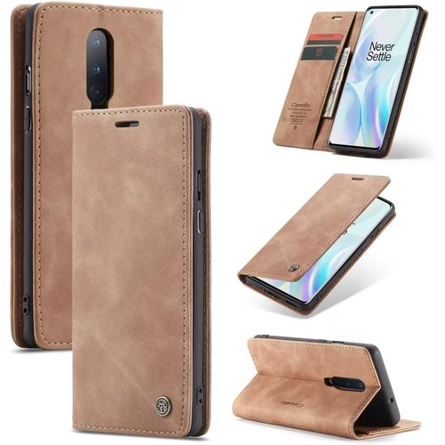 Etui Coque Pour Oneplus 8,Protection Housse En Cuir Pu Portefeuille Livre, Emplacements Cartes , Fonction Support , Languette Magnétique Pour Oneplus 8,Brun