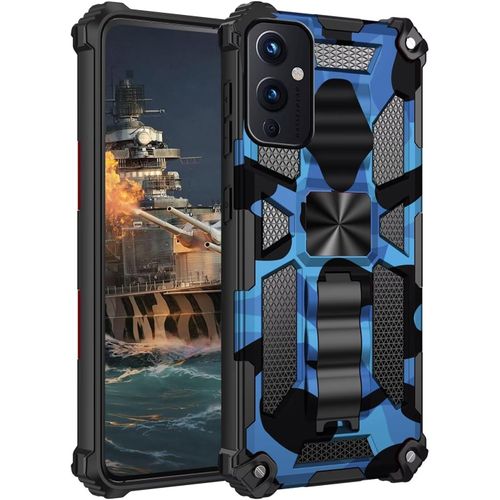 Coque Pour Oneplus 9,Anneau Support Militaire Anti-Chute Renforcée Bumper Antichoc Tpu Souple Et Pc Rigide Protection Etui Pour Oneplus 9 Blue