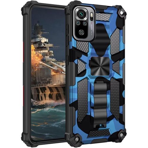 Coque Pour Xiaomi Redmi Note 10s,Anneau Support Militaire Anti-Chute Renforcée Bumper Antichoc Tpu Souple Et Pc Rigide Protection Etui Pour Xiaomi Redmi Note 10 4g Blue