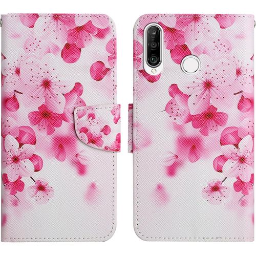 Coque Pour Huawei Y6p Étui Portefeuille En Cuir Pu Avec Silicone Souple Flip Antichoc Étui À Rabat Et Folio Motif Fonction Support Magnétique Housse Case Fleurs De Cerisier