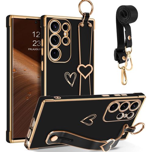 Coque Samsung Galaxy S24 Ultra 5g, Avec Cordon Et Avec Barcelet Comme Un Support,Coque Antichocs En Tpu Souple,Housse Lanière Pour Samsung S24 Ultra 5g 6,8 Pouces, Noir