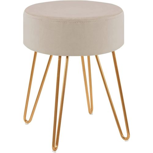 Tabouret En Tissu Velours Crème Pieds En Métal Doré 35x35x45 Cm Tabo09078