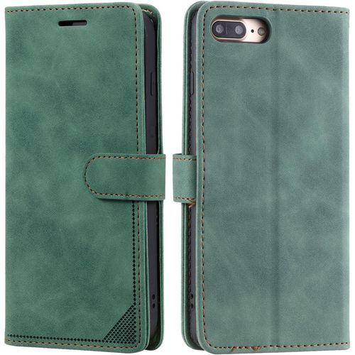 Coque Pour Iphone 8 Plus/Iphone 7 Plus 5,5 Pouces , Housse En Cuir Pu Premium, Etui À Rabat Pochette De Portefeuille , Avec Support Tpu Rfid Blocage Étui De Protection Vert