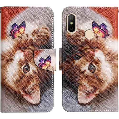 Coque Pour Xiaomi Redmi Note 6 Pro, Étui Portefeuille En Cuir Pu Avec Silicone Souple Flip Antichoc Étui À Rabat Et Folio Motif Fonction Support Magnétique Housse Case Chat 2