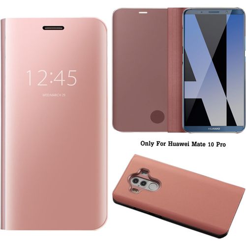 Effet Miroir Housse En Cuir Pu Pour Huawei Mate 10 Pro, Haute Qualité Clear View Smartphone Flip Cover Et Fonction Stent Étui Pour Téléphone Or Rose