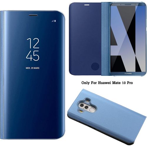 Effet Miroir Housse En Cuir Pu Pour Huawei Mate 10 Pro, Haute Qualité Clear View Smartphone Flip Cover Et Fonction Stent Étui Pour Téléphone Bleu Foncé