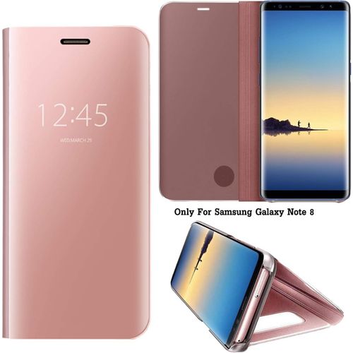 Effet Miroir Housse En Cuir Pu Pour Samsung Galaxy Note 8, Haute Qualité Clear View Smartphone Flip Cover Et Fonction Stent Étui Pour Téléphone Or Rose