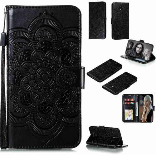 Portefeuille Coque Pour Nokia 1.3 Smartphone Magnétique Pu Cuir Etui Rabat Avec Fente Pour Carte Et Dragonne Mandala Fleur Motif - Noir