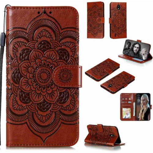 Portefeuille Coque Pour Nokia 1.3 Smartphone Magnétique Pu Cuir Etui Rabat Avec Fente Pour Carte Et Dragonne Mandala Fleur Motif - Marron