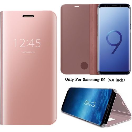 Effet Miroir Housse En Cuir Pu Pour Samsung Galaxy S9, Haute Qualité Clear View Smartphone Flip Cover Et Fonction Stent Étui Pour Téléphone Or Rose