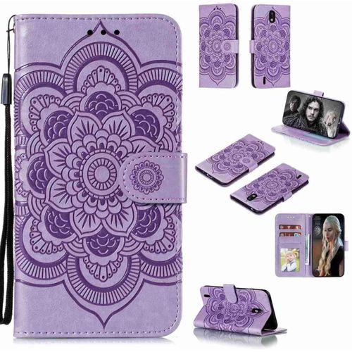 Portefeuille Coque Pour Nokia 1.3 Smartphone Magnétique Pu Cuir Etui Rabat Avec Fente Pour Carte Et Dragonne Mandala Fleur Motif - Pourpre