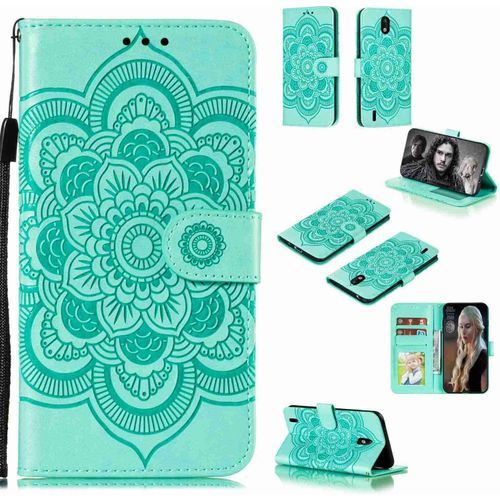 Portefeuille Coque Pour Nokia 1.3 Smartphone Magnétique Pu Cuir Etui Rabat Avec Fente Pour Carte Et Dragonne Mandala Fleur Motif - Vert