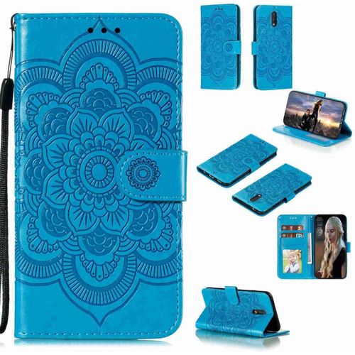 Portefeuille Coque Pour Nokia 2.3 Smartphone Magnétique Pu Cuir Etui Rabat Avec Fente Pour Carte Et Dragonne Mandala Fleur Motif - Bleu