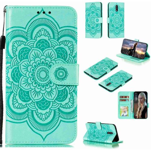 Portefeuille Coque Pour Nokia 2.3 Smartphone Magnétique Pu Cuir Etui Rabat Avec Fente Pour Carte Et Dragonne Mandala Fleur Motif - Vert