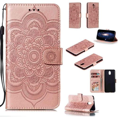 Portefeuille Coque Pour Nokia 3.1 2018 Smartphone Magnétique Pu Cuir Etui Rabat Avec Fente Pour Carte Et Dragonne Mandala Fleur Motif - Or Rose