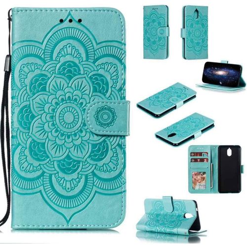 Portefeuille Coque Pour Nokia 3.1 2018 Smartphone Magnétique Pu Cuir Etui Rabat Avec Fente Pour Carte Et Dragonne Mandala Fleur Motif - Vert