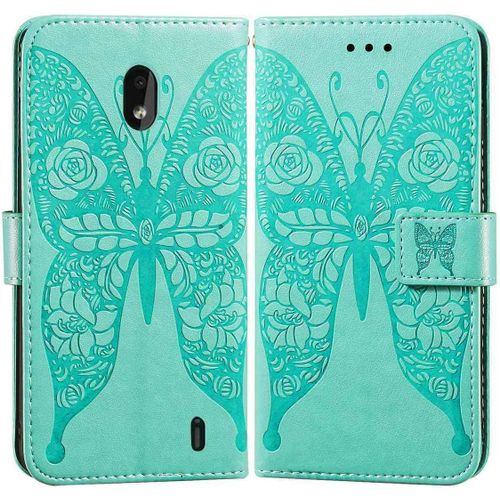 Etui En Pu Cuir Portefeuille Coque Pour Nokia 2.2 Smartphone Magnétique Flip Housse Et Fentes Cartes Stent Fonction Papillon Gaufrage-Verte
