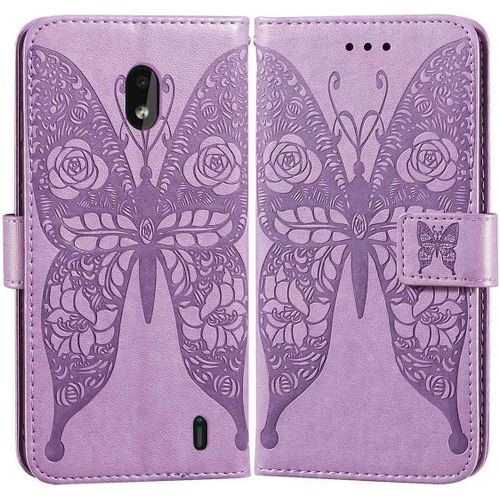Etui En Pu Cuir Portefeuille Coque Pour Nokia 2.2 Smartphone Magnétique Flip Housse Et Fentes Cartes Stent Fonction Papillon Gaufrage-Pourpre