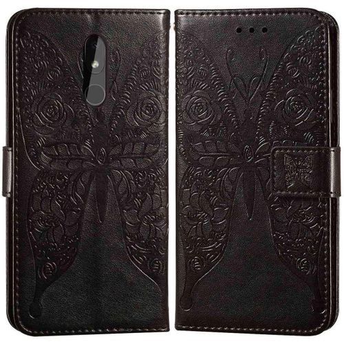 Etui En Pu Cuir Portefeuille Coque Pour Nokia 3.2 Smartphone Magnétique Flip Housse Et Fentes Cartes Stent Fonction Papillon Gaufrage-Noir