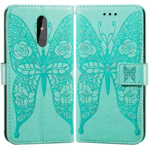 Etui En Pu Cuir Portefeuille Coque Pour Nokia 3.2 Smartphone Magnétique Flip Housse Et Fentes Cartes Stent Fonction Papillon Gaufrage-Verte