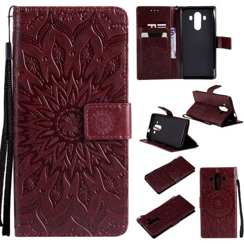 Coque Pour Huawei Mate 10 Pro Pas Pour Mate 10 Coque Housse Portefeuille Case Fleur Design Pour Huawei Mate 10 Pro Flip Cover Magnétique Protection Pour Huawei Mate 10 Pro,Coque Marron