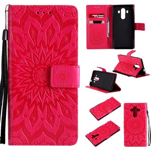 Coque Pour Huawei Mate 10 Pro Pas Pour Mate 10 Coque Housse Portefeuille Case Fleur Design Pour Huawei Mate 10 Pro Flip Cover Magnétique Protection Pour Huawei Mate 10 Pro,Coque Rouge