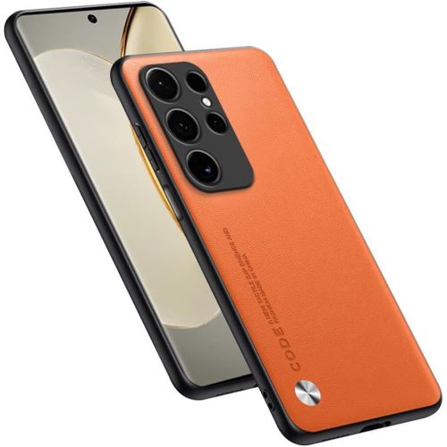 Housse Coque De Protection Conçue Pour Samsung Galaxy S24 Ultra 6.8"" , Style Simili Cuir - Orange