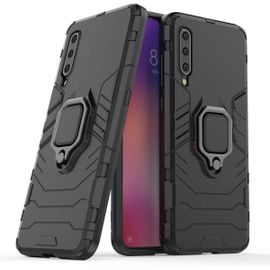 Coque Xiaomi Mi 9 Armor Coque Nouveau Anti Choc Silicone Tpu+Pc Dual Layer Tough Armor Etui Cover Ring Grip Kickstand Plate For Magnetic Car Mount -Noir